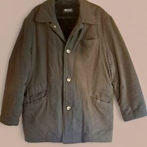 NYBASED Mens High-End Vintage Brown Jacket Large Cotton Quilted Fur Lined WARM!!